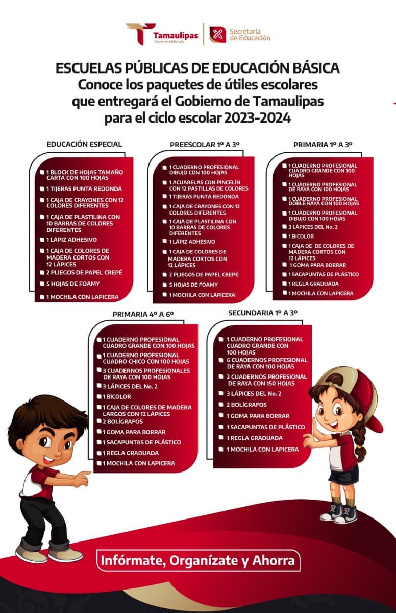 Tamaulipas prepara paquetes de útiles para alumnado de primaria